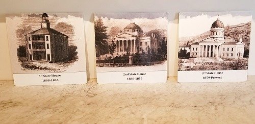 Pictures of the first, second and third State House in Montpelier, Vermont