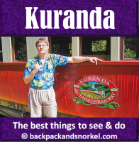 Australia Travel Guide by Backpack & Snorkel showing a railcar of the Kuranda Railway in Australia