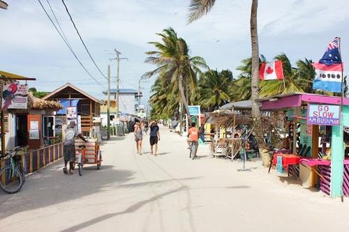 Sandy main street in Caye Caulker in Belize