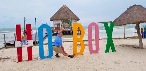 Holbox Beach with Holbox Sign in Holbox, Mexico