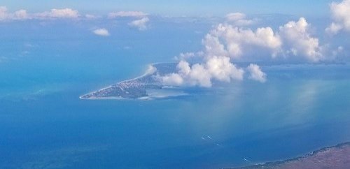 photo of Holbox from the airplane that flew over Holbox on its way from the US to Cancun