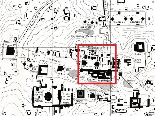map of CENTRAL PLAZA IN TIKAL (GREAT PLAZA)