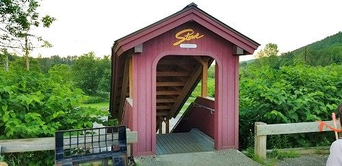 Covered walkway at the entrance of the Stowe Recreation Path in Stowe, Vermont