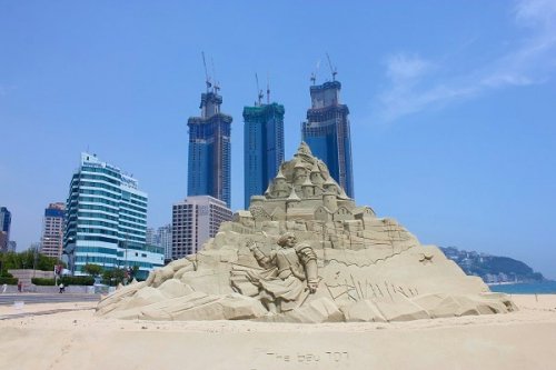 Sand Sculpture by Day at Haeundae Beach in Busan, South Korea