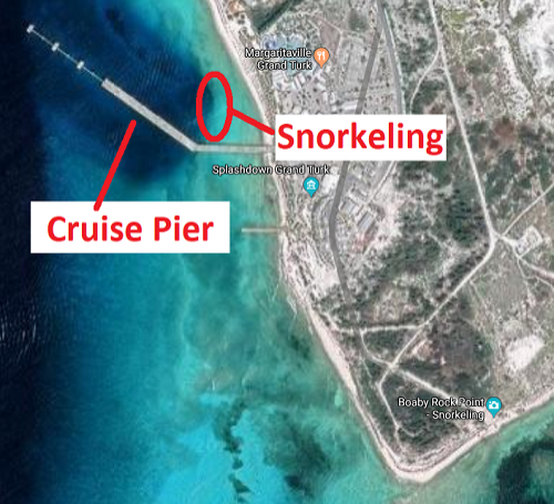 Map showing the location of Governor's Beach and the Cruise Port in Grand Turk