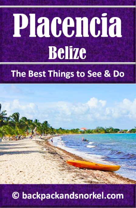 Belize & Tikal Travel Guide by Backpack & Snorkel showing a white sand beach and turquoise water in Placencia, Belize