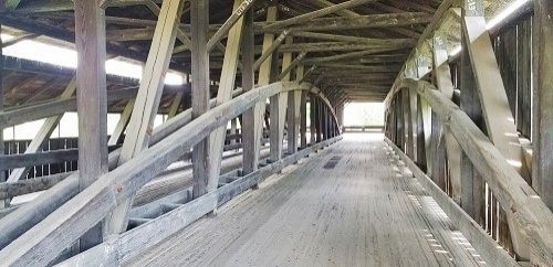 Inside of a covered bridge at the Shelburne Museum in Shelburne, Vermont