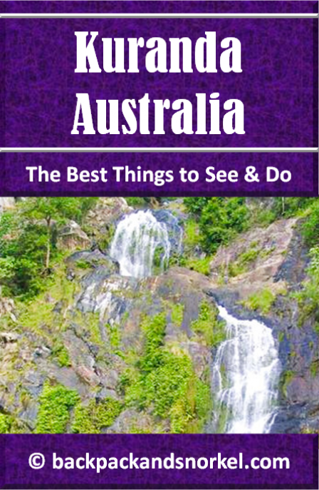 Australia Travel Guide by Backpack & Snorkel showing view on waterfalls from the Kuranda Scenic Railway in Kuranda, Australia