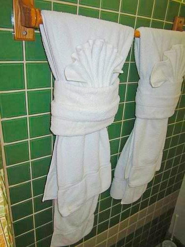 Folded Towels in Bathroom in Corona del Mar Hotel & Apartments in San Pedro in Ambergris Caye, Belize