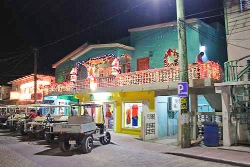House with Christmas decoration in San Pedro in Ambergris Caye, Belize at night
