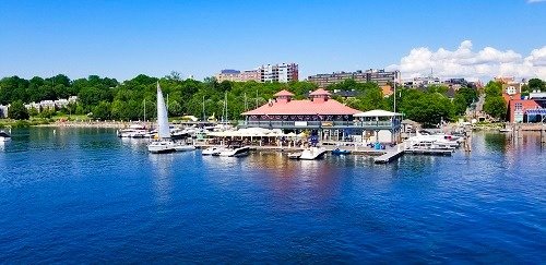 View from the Lake Champlain Cruise ship Spirit of Ethan Allen III at the Waterfront in Burlington, Vermont