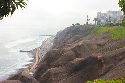 View from the Malecon & Cliffs at the El Faro de la Marina lighthouse in Lima, Peru