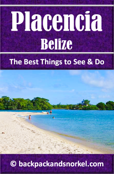 Belize & Tikal Travel Guide by Backpack & Snorkel showing a white sand beach and turquoise water in Placencia, Belize