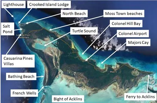 Map of Crooked Island, Bahamas