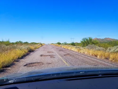 potholes on the Coastal Route drive from San Carlos to Puerto Penasco