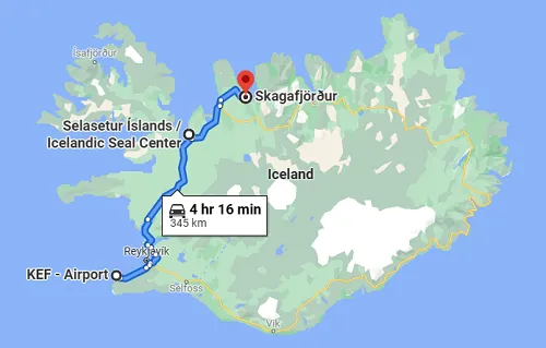 Map of Day 1 of the Iceland Ring Road Tour