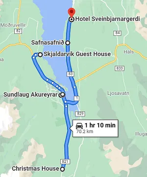 Map of the self-guided tour of Akureyri in Iceland