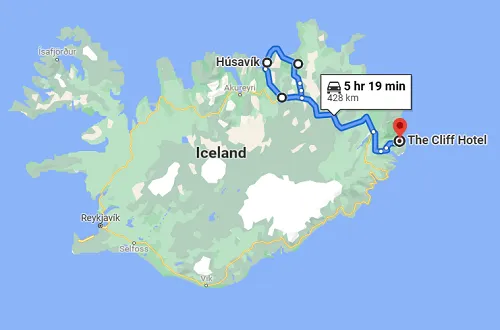 Map of Day 7 of the Iceland Ring Road Tour