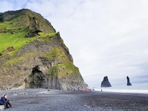 Reynisfjara Beach with Reynisfjara Beach with Hálsanefshellir Cave in Iceland