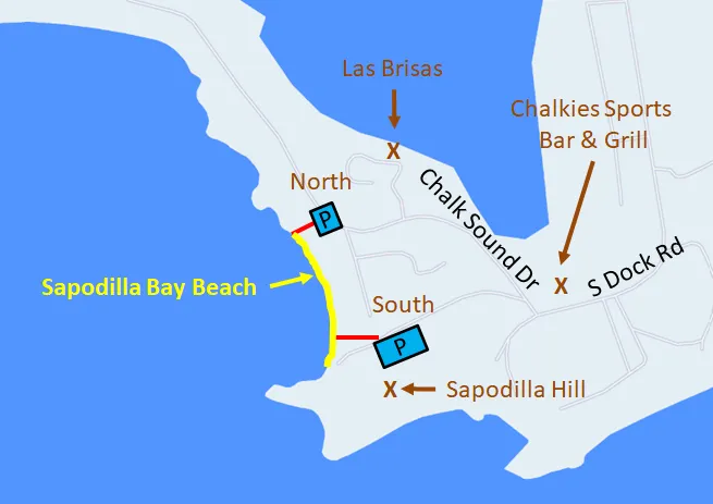Map of Sapodilla Bay in Providenciales, Turks and Caicos Islands