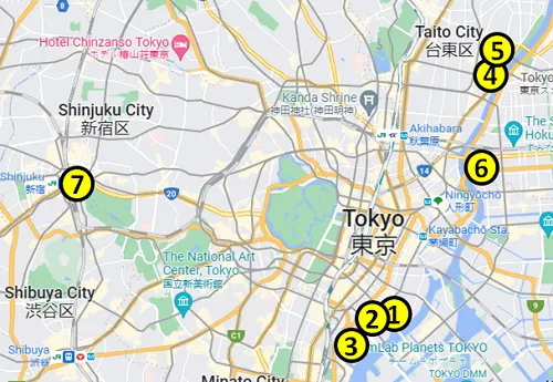 map of the Self-Guided Walking Tour 1 of Tokyo