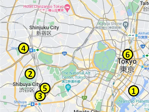 map of the Self-Guided Walking Tour 2 of Tokyo