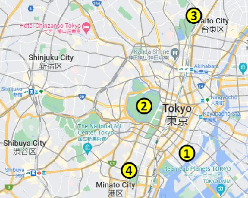 map of the Self-Guided Walking Tour 3 of Tokyo