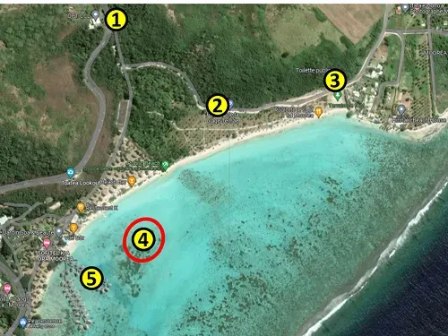 Map of Plage publique de Temae (Temae Beach) in Moorea in French Polynesia