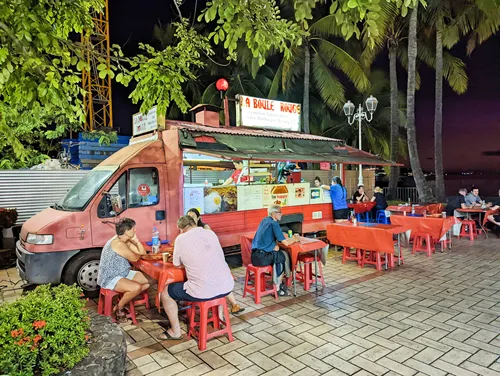 Roulottes (food trucks) on Place Vaiete in Papeete on Tahiti in French Polynesia