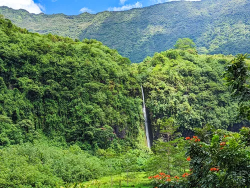 Waterfall in Papenoo Valley in Tahiti in French Polynesia
