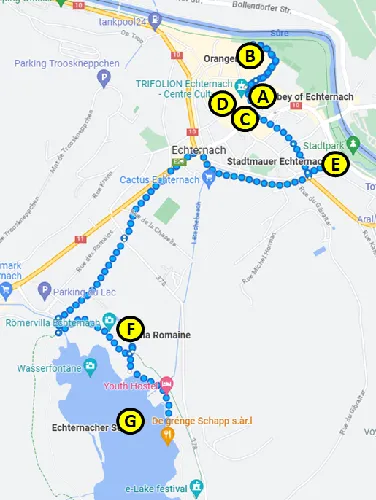 Map of the Self-guided walking tour of Echternach in Luxembourg