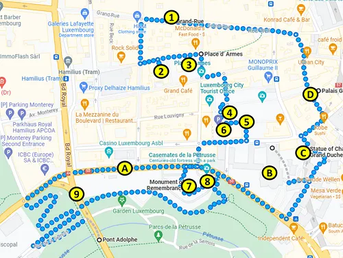 Map of the Self-guided Walking tour of Ville-Haute in Luxembourg City
