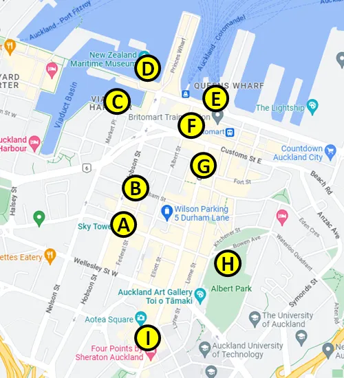 Map of the Self-guided walking tour of Auckland in New Zealand