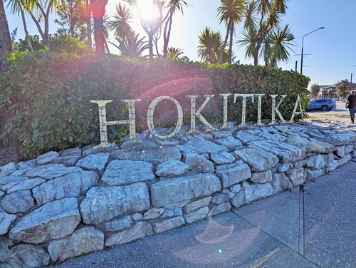 Hokitika sign in Hokitika in New Zealand