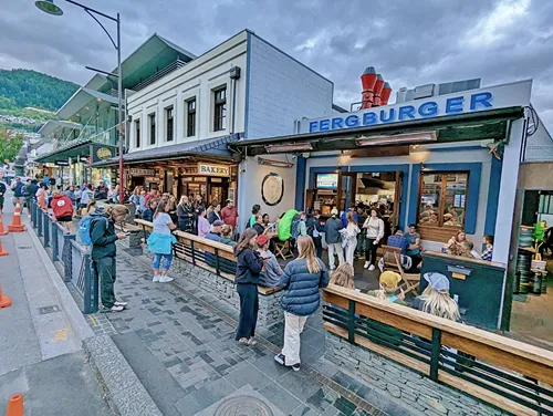 waiting in line at Fergburger in New Zealand