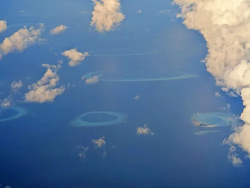Atolls seen from the air in the Maldives