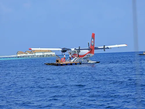 Seaplane on water in the Maldives
