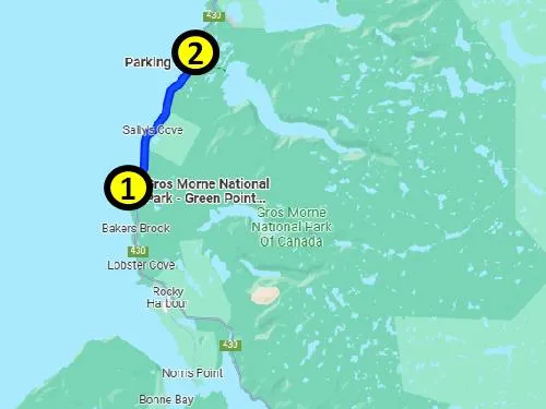 map of self-guided tour in Gros Morne National Park in Newfoundland 