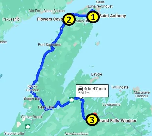 map of self-guided tour of the Central Region of Newfoundland