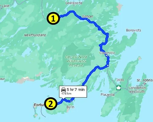 map for the self-guided tour of the Central Region of Newfoundland