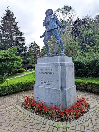 The Fighting Newfoundlander monument in Bowring Park in Newfoundland 