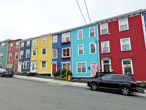 colorful houses in Jellybean Row in St. John's in Newfoundland 