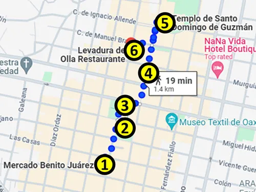 Map of Self-guided walking tour of the historic district in Oaxaca in Oaxaca