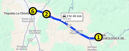 Map of Day 3: Discovering Mitla and El Tule in Oaxaca
