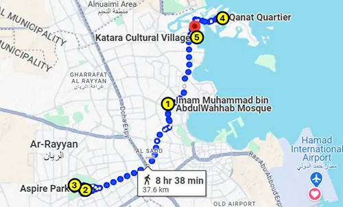 Map of Day of of the Self-Guided Tour of Qatar