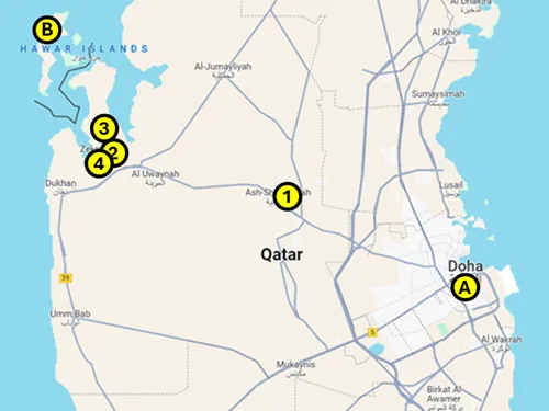 Map of the Zekreet Peninsula tour in Qatar