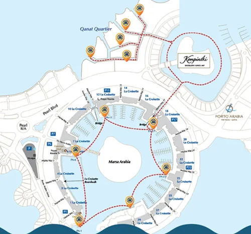Map of Water Taxis in The Pearl in Doha in Qatar