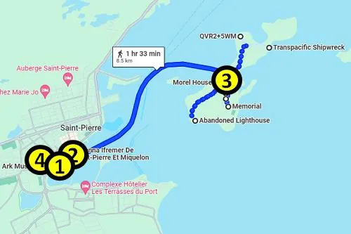 map of self-guided tour of St. Pierre in St. Pierre and Miquelon