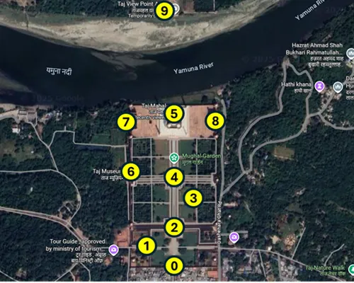 Map of the Taj Mahal Complex in Agra in India with the main sites