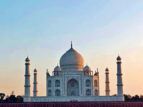 View of the Taj Mahal at sunset from Taj View Point ADA in India